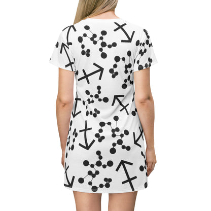 T-Shirt Dress (AOP), 100% Polyester, White thread color, Sagittarius Zodiac design