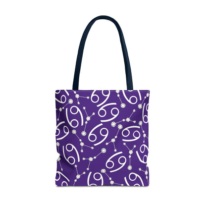Tote Bag, Cancer Zodiac Sign, AOP, (Purple, White)