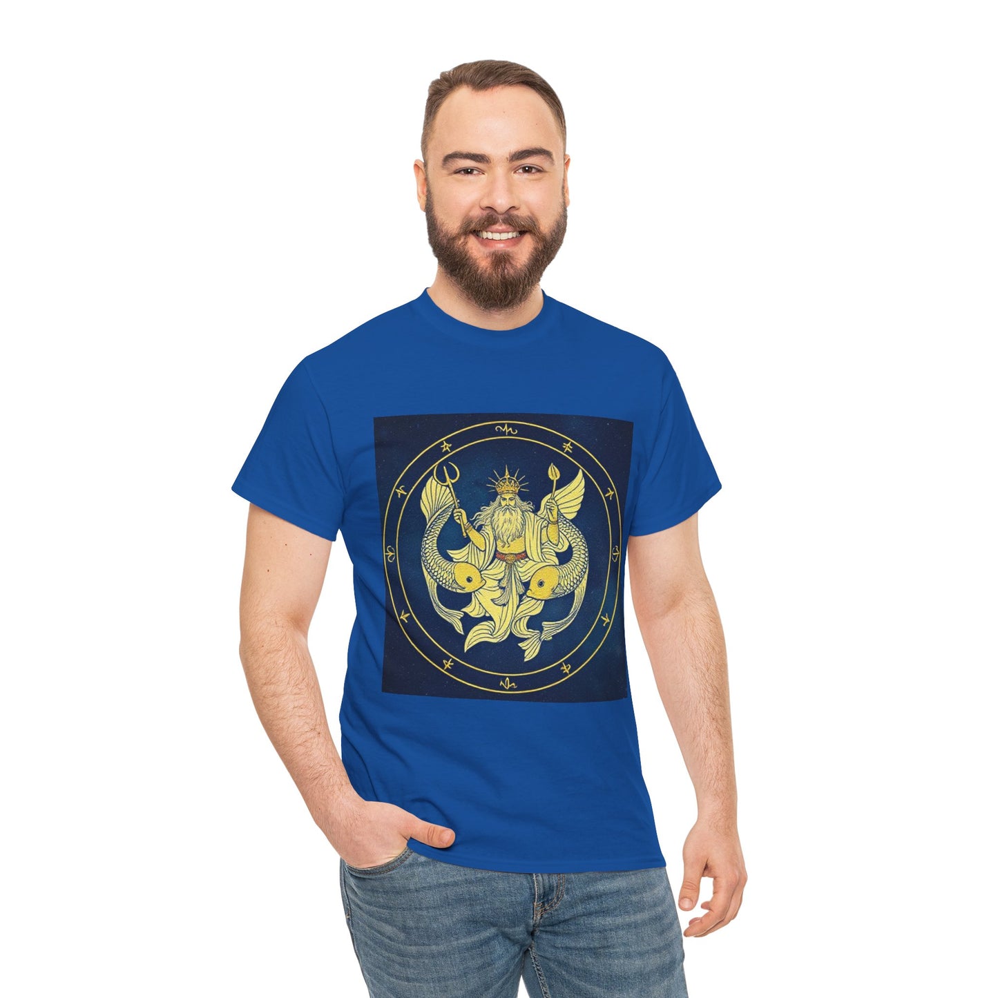 Unisex Heavy Cotton T-Shirt, King of Pisces, Zodiac Design