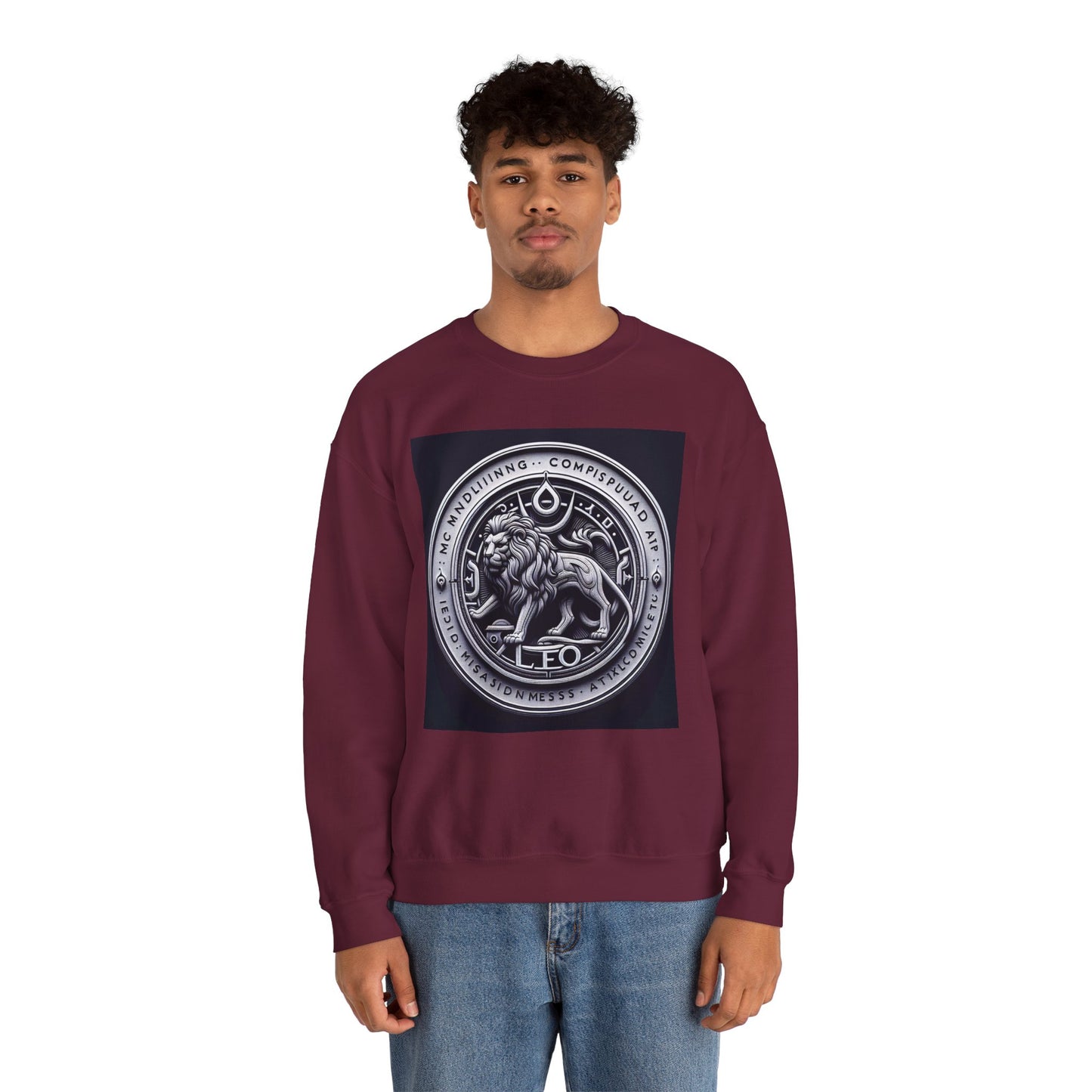 Unisex Heavy Blend™ Crewneck Sweatshirt, Lion Coin, Leo Zodiac Design
