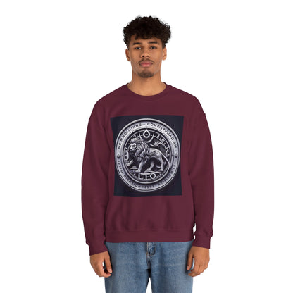Unisex Heavy Blend™ Crewneck Sweatshirt, Lion Coin, Leo Zodiac Design