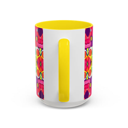 Accent Coffee Mug, Pisces, Zodiac v4, Flower Pattern, (11, 15oz)