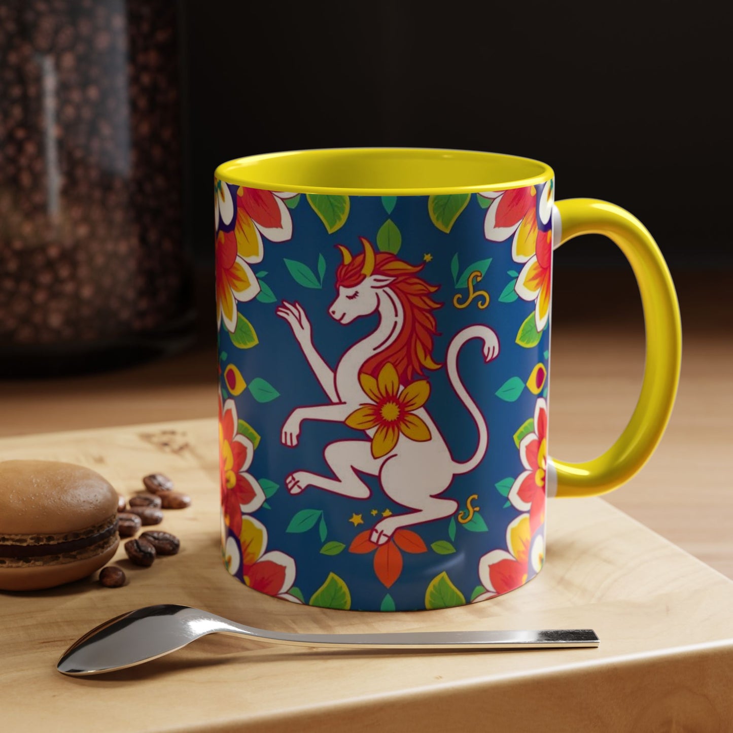 Accent Coffee Mug, Virgo, Zodiac v3. Flower Pattern, (11, 15oz)