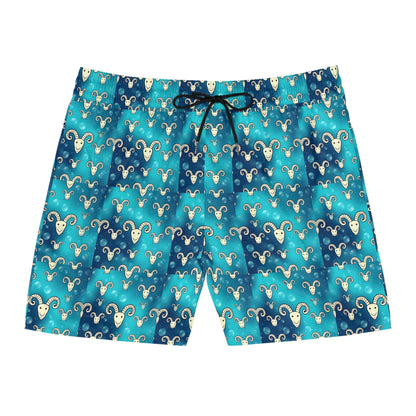 Men's Mid-Length Swim Shorts, (AOP), Aries, Zodiac v2, Bubble Pattern