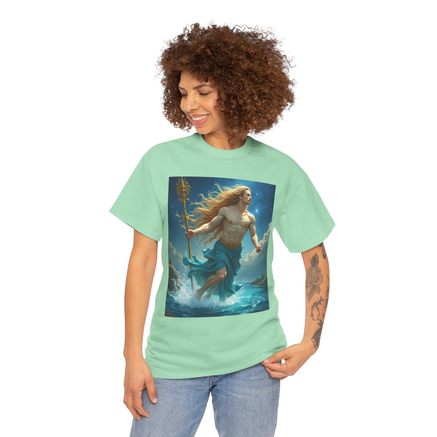Unisex Heavy Cotton T-Shirt, Realistic, Aquarius Zodiac Design