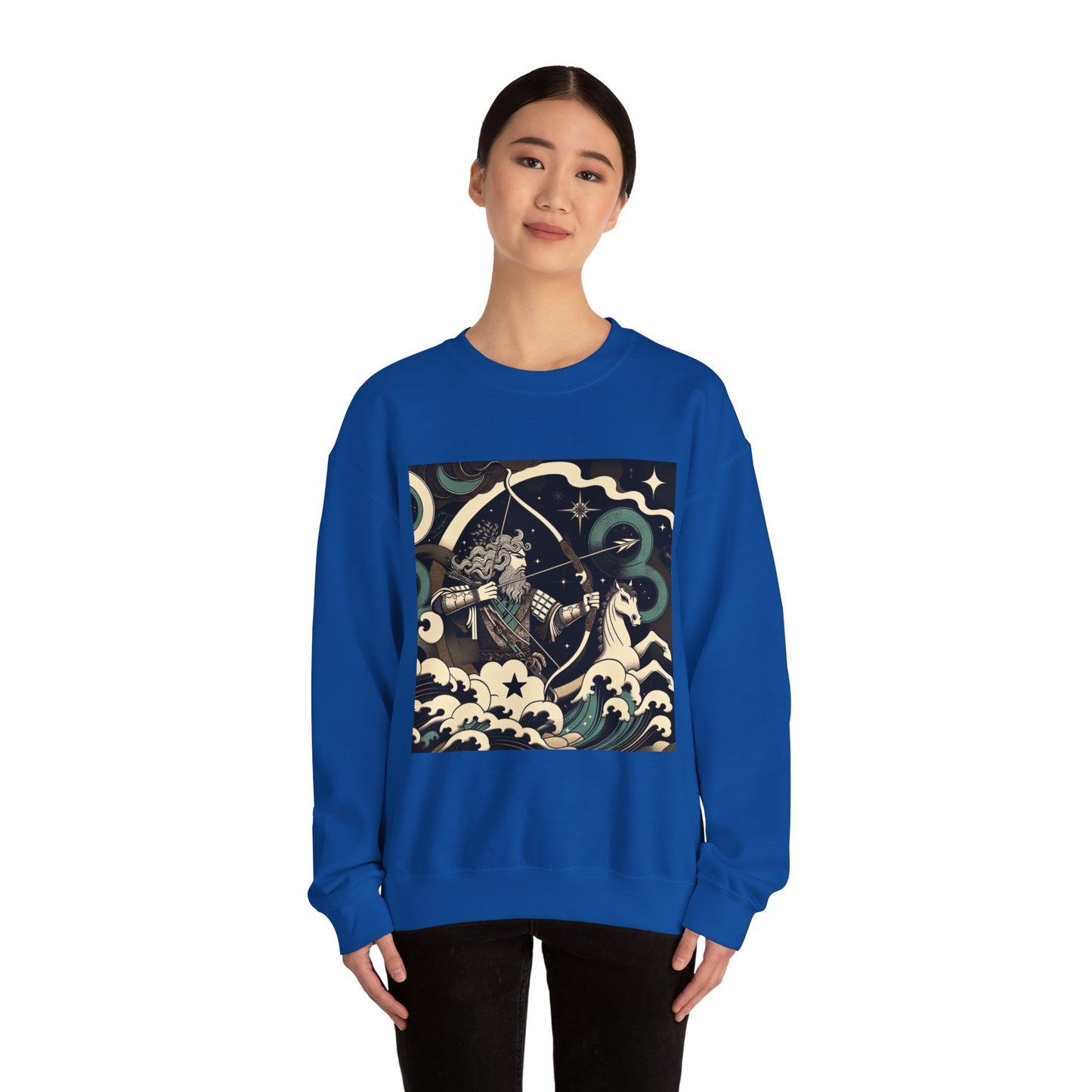 Unisex Heavy Blend™ Crewneck Sweatshirt, Man With Arrow Sagittarius Zodiac Design