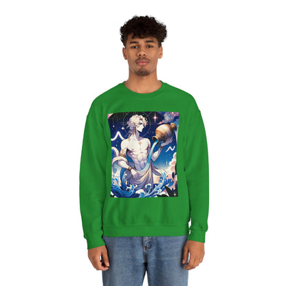 Unisex Heavy Blend™ Crewneck Sweatshirt, Anime Aqua God, Aquarius Zodiac Design