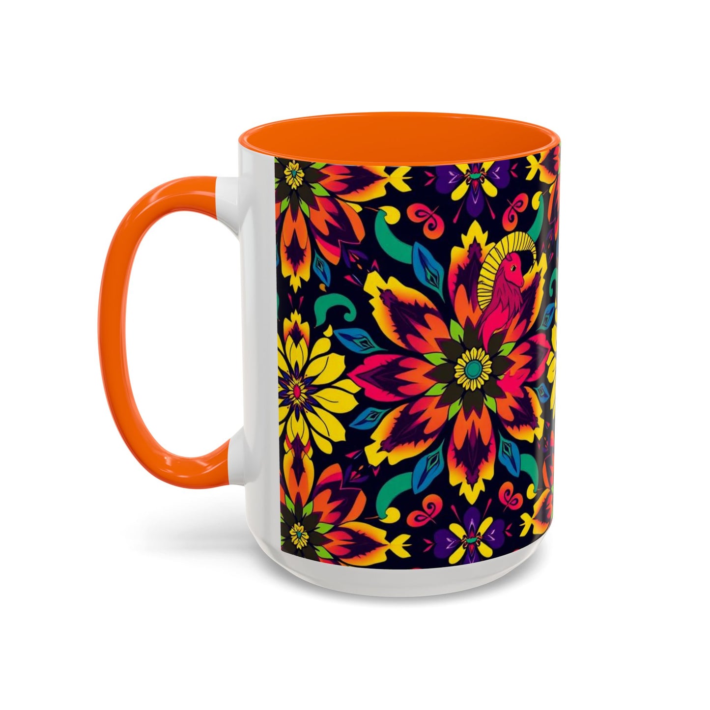 Accent Coffee Mug, Capricorn, Zodiac v4, Flower Pattern, (11, 15oz)