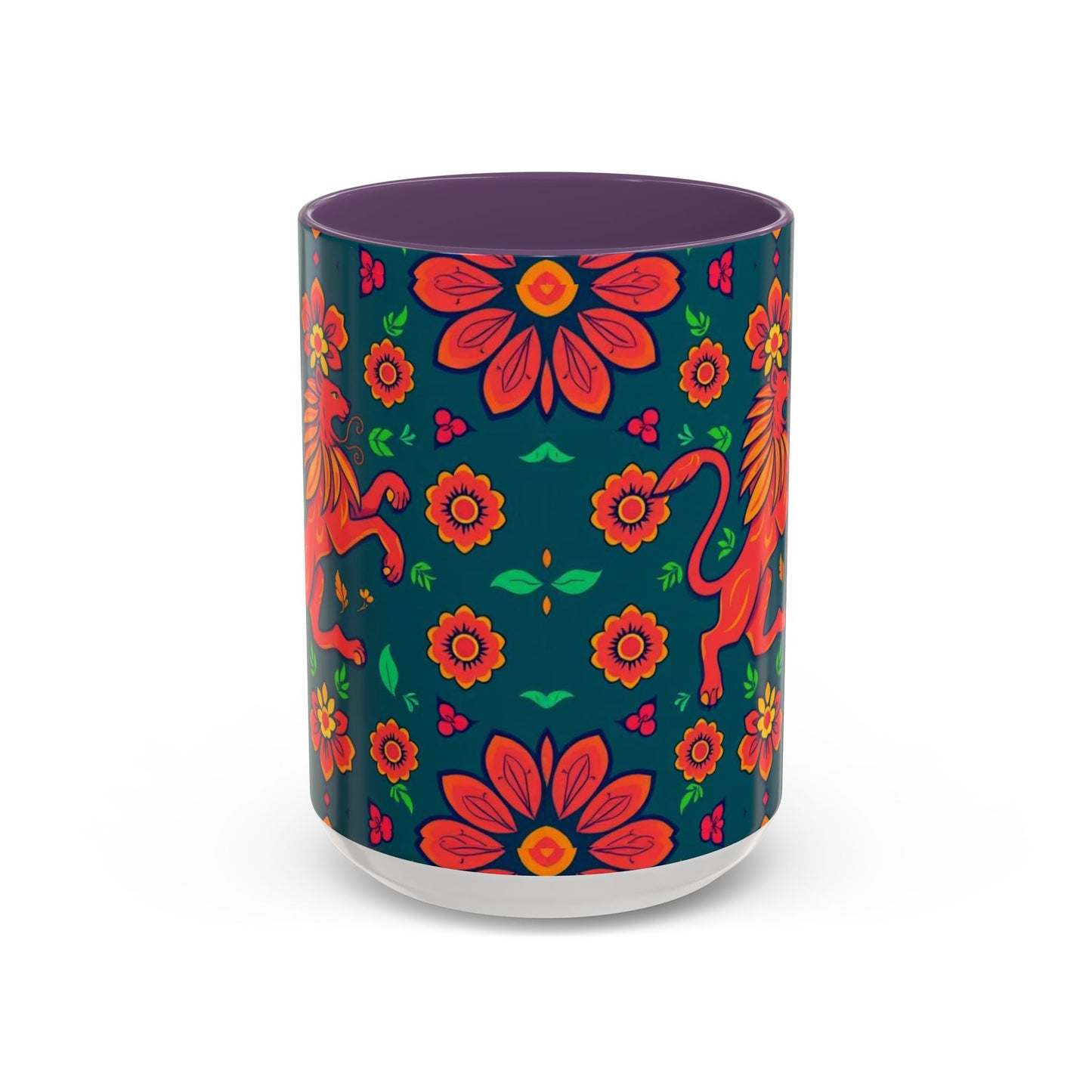 Accent Coffee Mug, Leo, Zodiac v1, Flower Pattern, (11, 15oz)