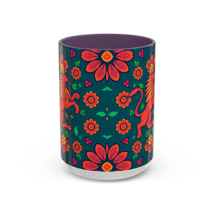 Accent Coffee Mug, Leo, Zodiac v1, Flower Pattern, (11, 15oz)
