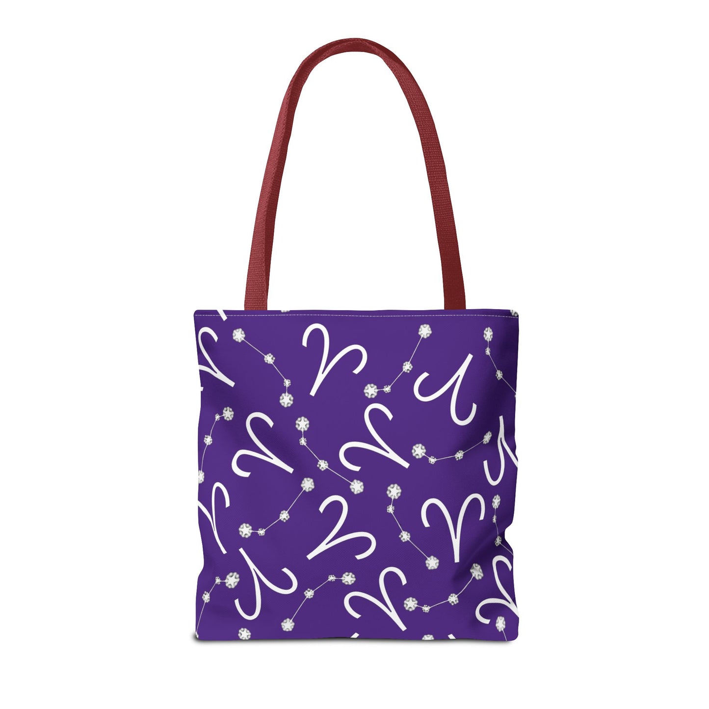 Tote Bag, Aries Zodiac Sign, AOP, (Purple, White)