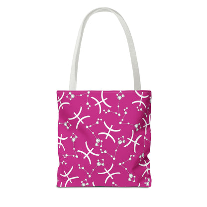 Tote Bag, Pisces Zodiac Sign, AOP, (Pink, White)