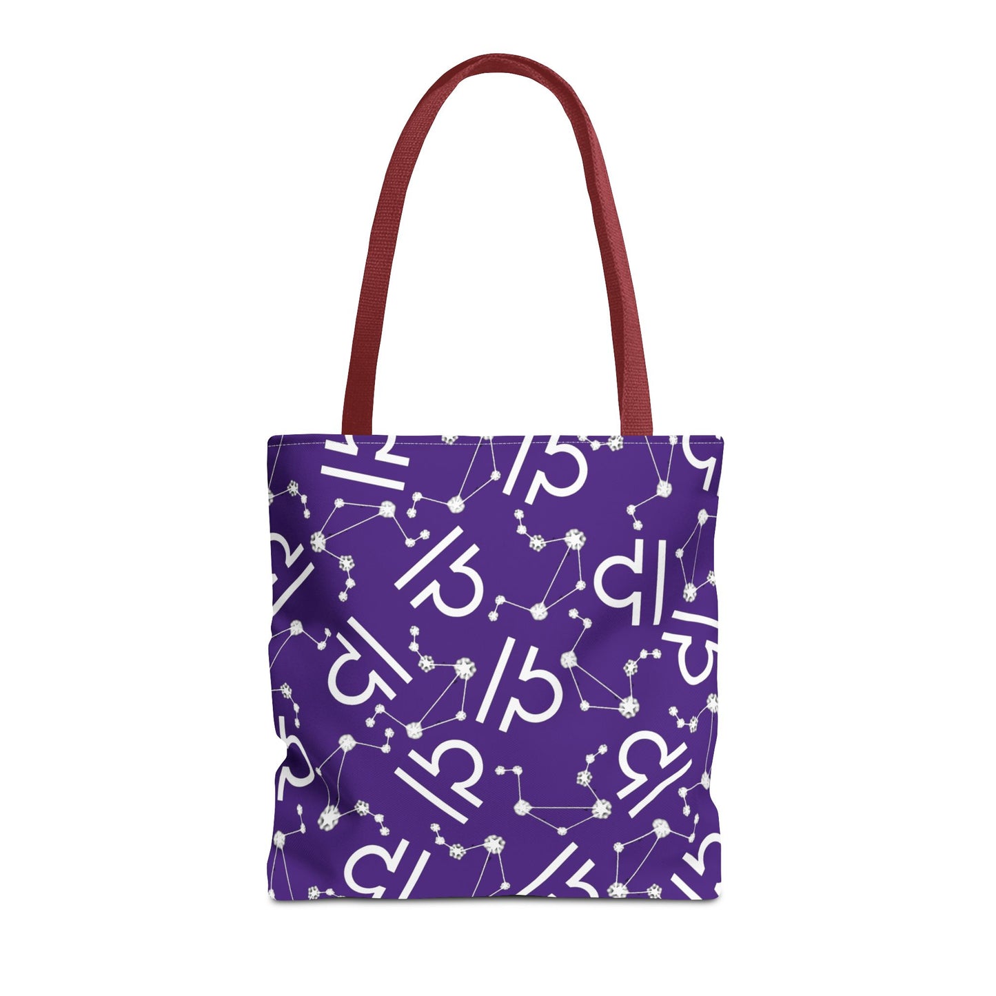 Tote Bag, Libra Zodiac Sign, AOP, (Purple, White)