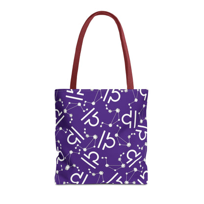 Tote Bag, Libra Zodiac Sign, AOP, (Purple, White)