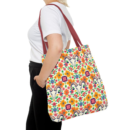 Tote Bag, (AOP), Aries, Zodiac v2, Flower Pattern