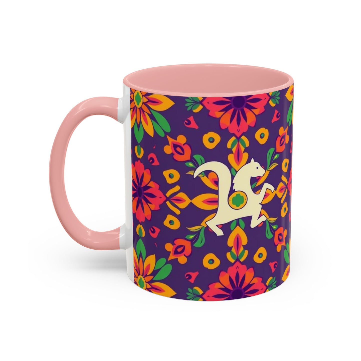 Accent Coffee Mug, Aquarius, Zodiac v2, Flower Pattern, (11, 15oz)