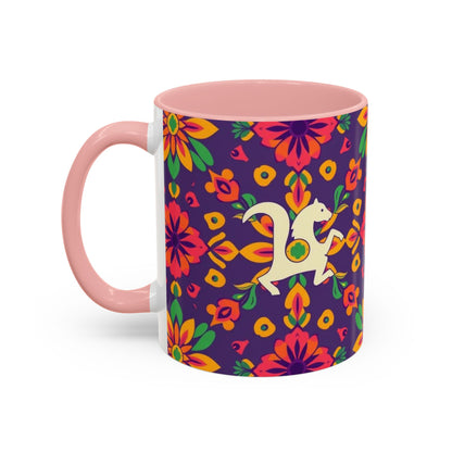 Accent Coffee Mug, Aquarius, Zodiac v2, Flower Pattern, (11, 15oz)