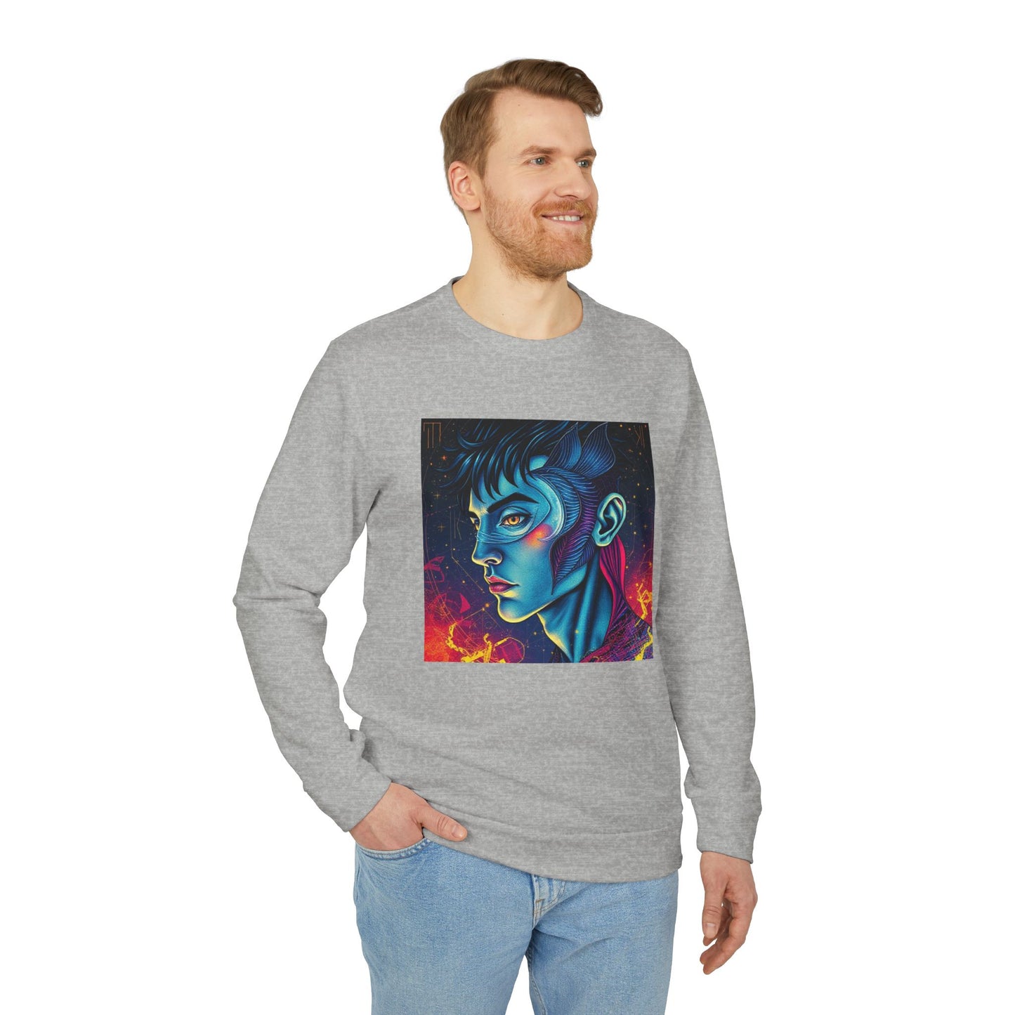 Adidas, Unisex Fleece Crewneck Sweatshirt, Pisces, Pop Art, Zodiac
