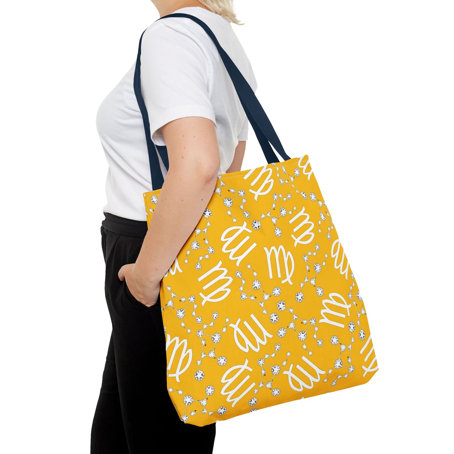 Tote Bag, Virgo Zodiac Sign, AOP, (Yellow White)