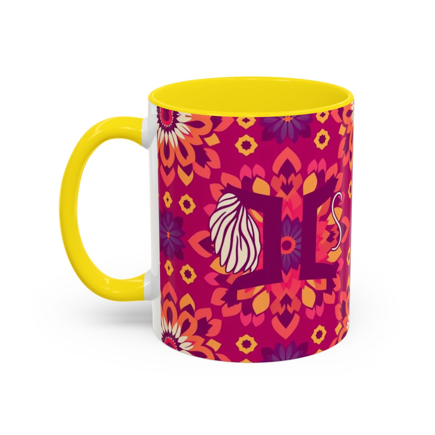 Accent Coffee Mug, Gemini, Zodiac v1, Flower Pattern, (11, 15oz)