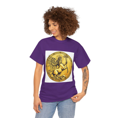 Unisex Heavy Cotton T-Shirt, Golden Angel Coin, Virgo Zodiac Design