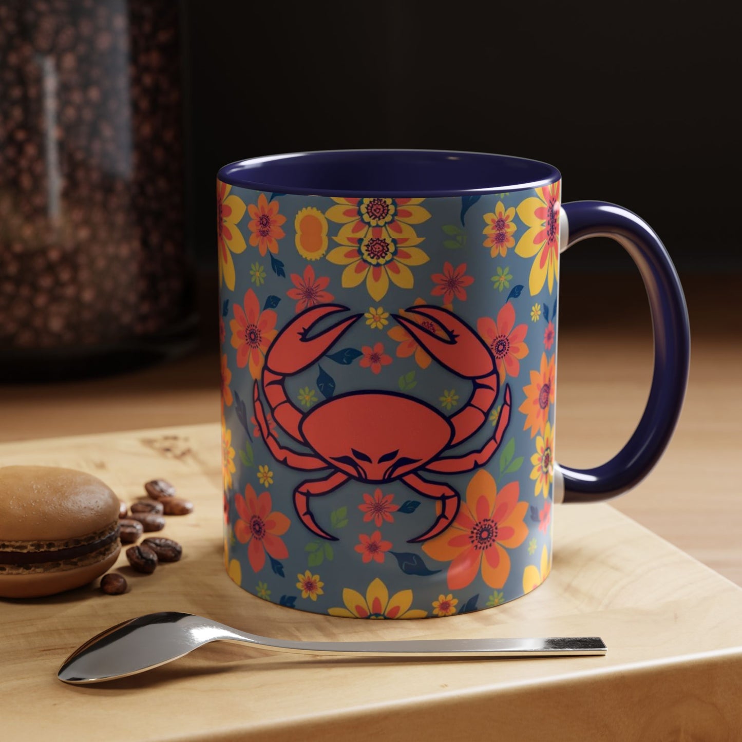 Accent Coffee Mug, Cancer, Zodiac v1, Flower Pattern, (11, 15oz)