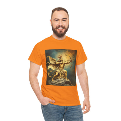 Unisex Heavy Cotton T-Shirt, Sagittarius King, Bow & Arrow, Zodiac Design