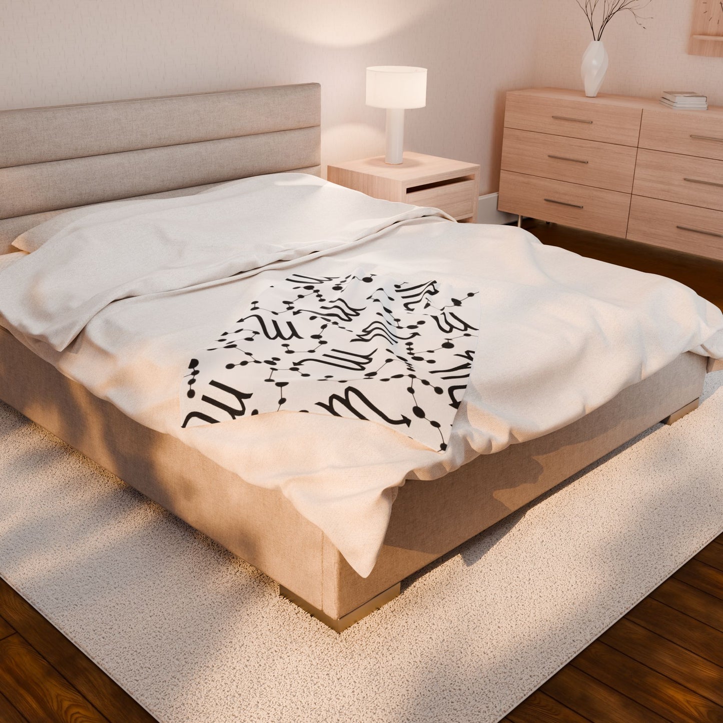 Velveteen Plush Blanket, Scorpio Zodiac Sign, Constellation & Symbol, White, 100% polyester