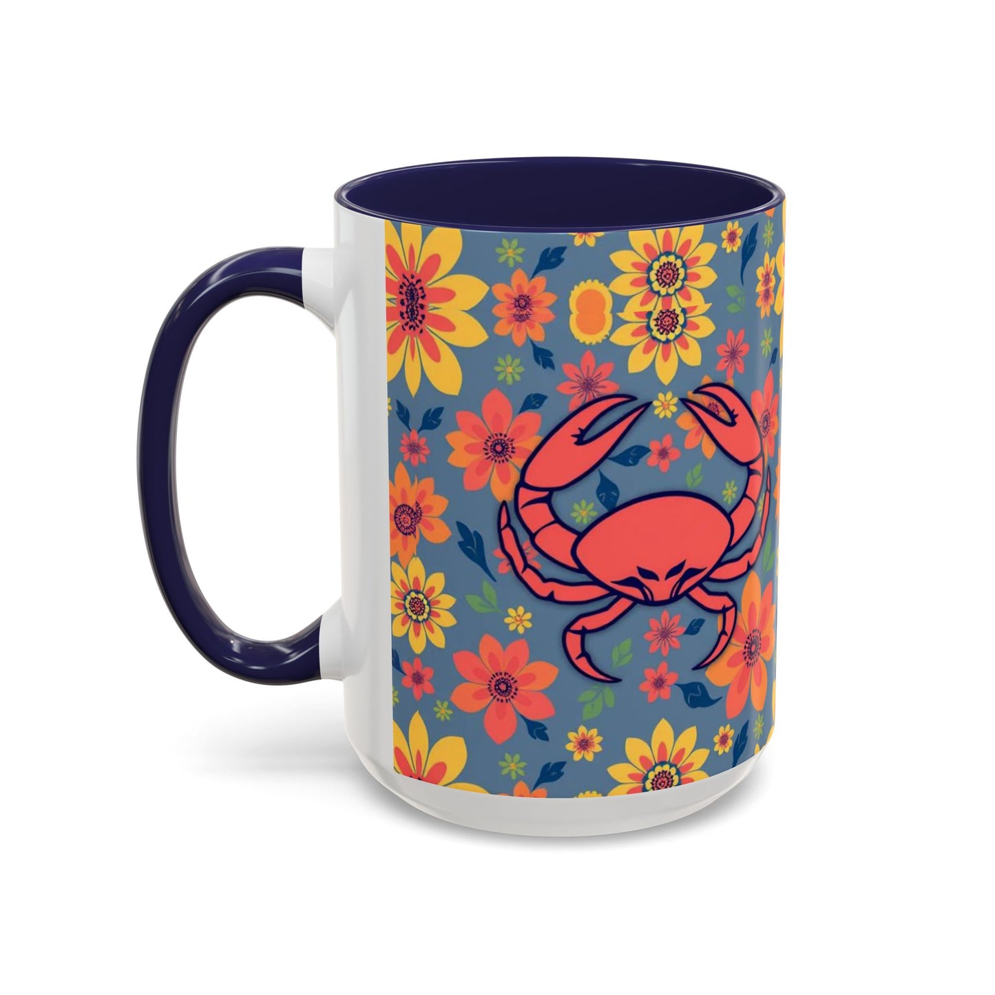 Accent Coffee Mug, Cancer, Zodiac v1, Flower Pattern, (11, 15oz)