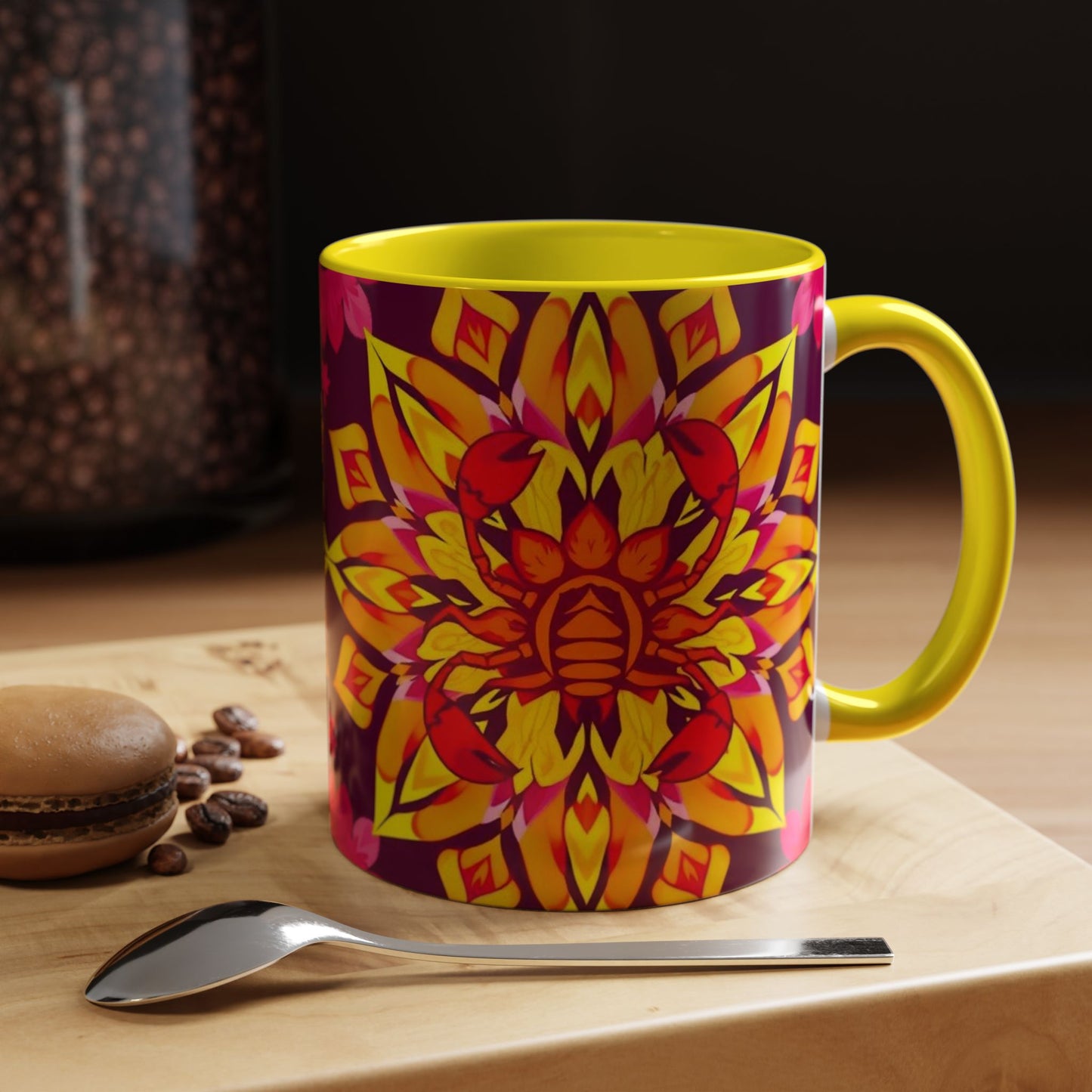 Accent Coffee Mug, Scorpio, Zodiac v1. Flower Pattern, (11, 15oz)