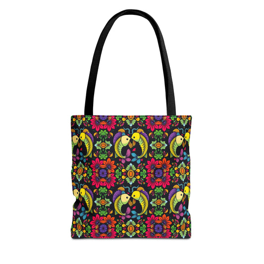 Tote Bag, (AOP), Pisces, Zodiac, Flower Pattern