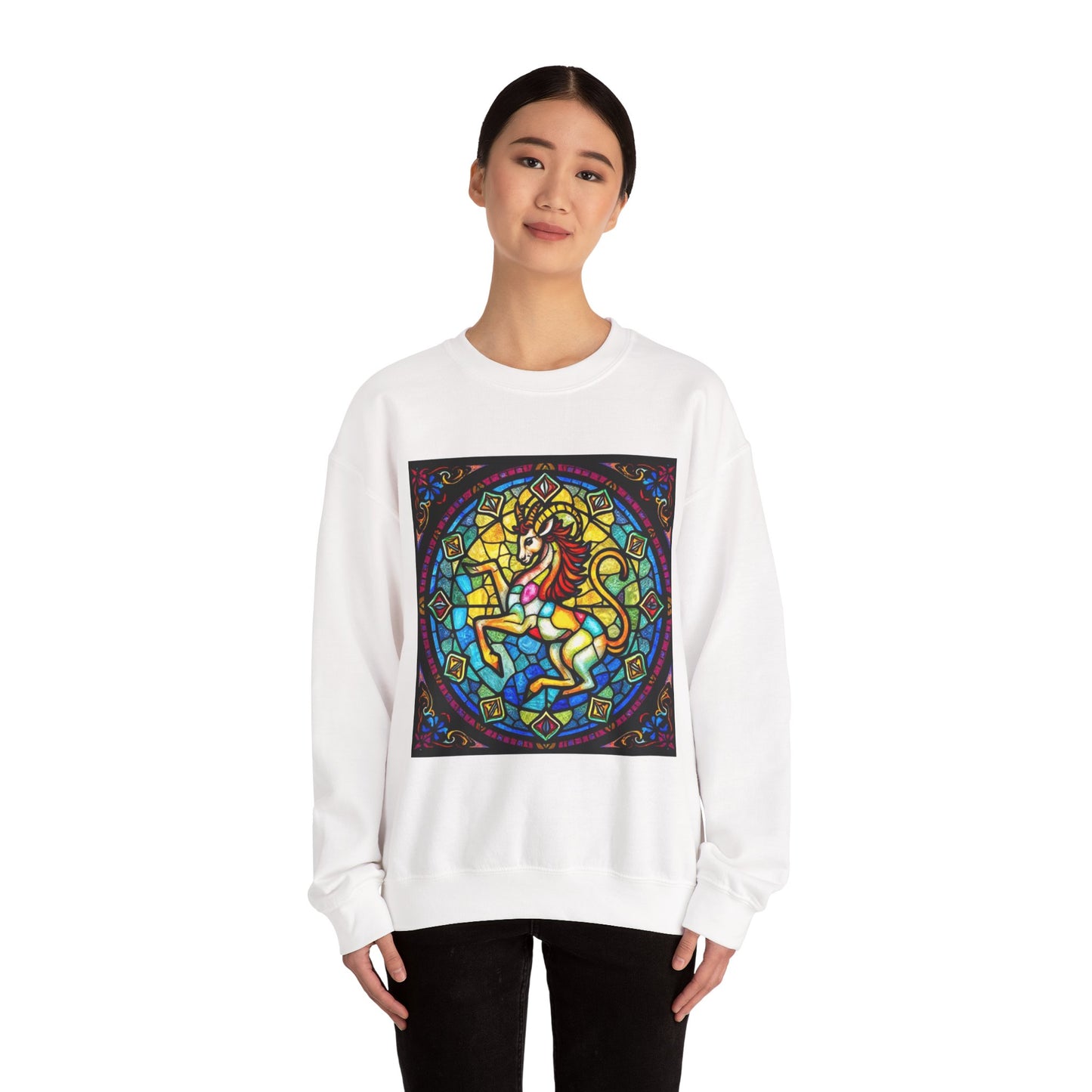 Unisex Heavy Blend™ Crewneck Sweatshirt, Glass, Capricorn Zodiac Design
