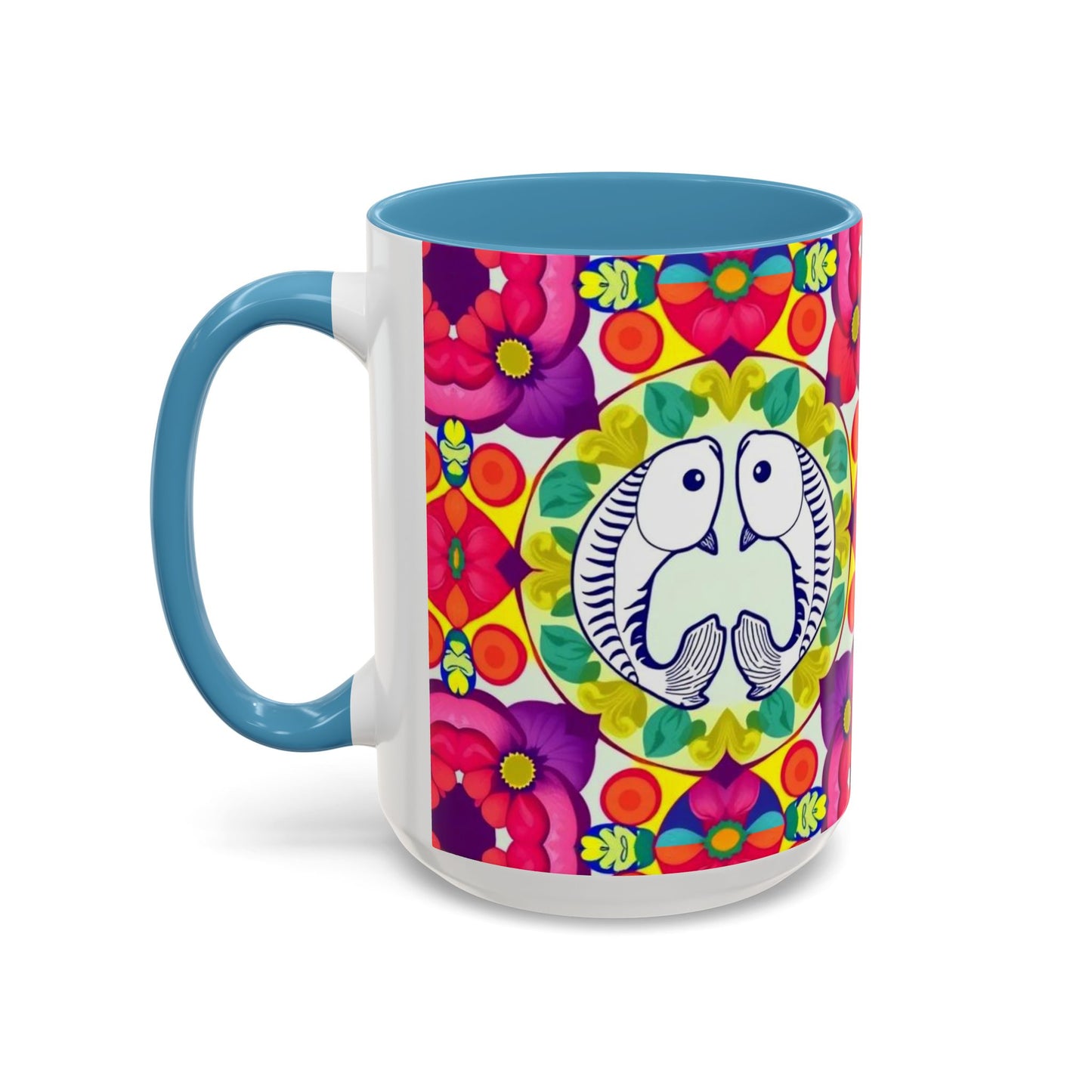 Accent Coffee Mug, Pisces, Zodiac v4, Flower Pattern, (11, 15oz)