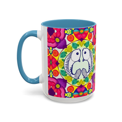 Accent Coffee Mug, Pisces, Zodiac v4, Flower Pattern, (11, 15oz)