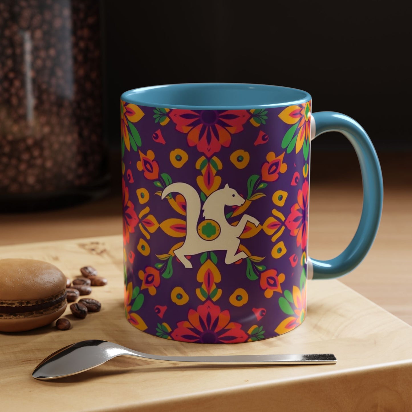 Accent Coffee Mug, Aquarius, Zodiac v2, Flower Pattern, (11, 15oz)