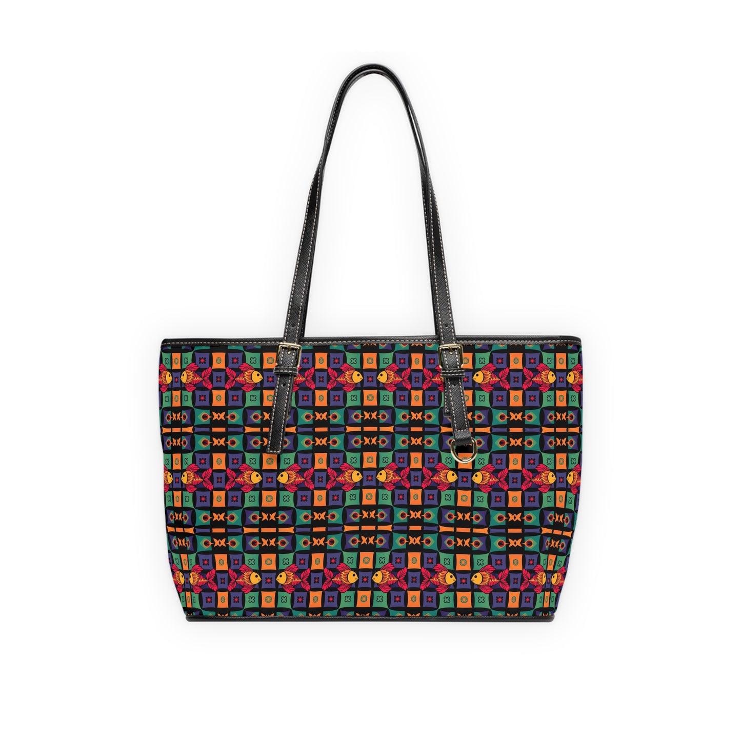 Leather Shoulder Bag, Pisces, Zodiac v2, Shapes Pattern