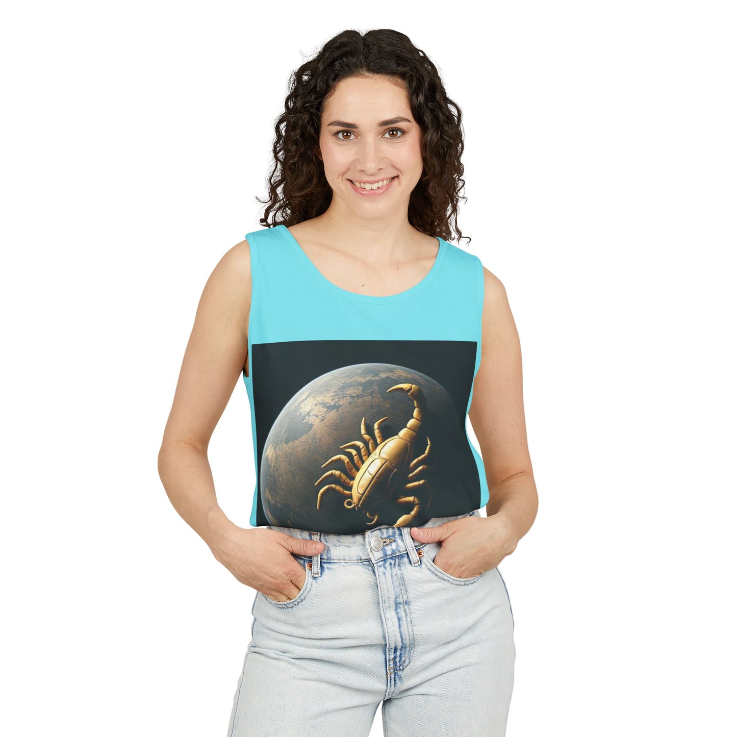 Unisex Garment-Dyed, Tank Top, Scorpio Design, Planet Symbol v1, 100% US cotton