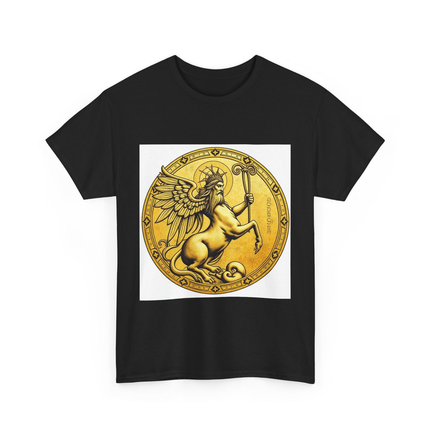 Unisex Heavy Cotton T-Shirt, Golden Angel Coin v1, Virgo Zodiac Design