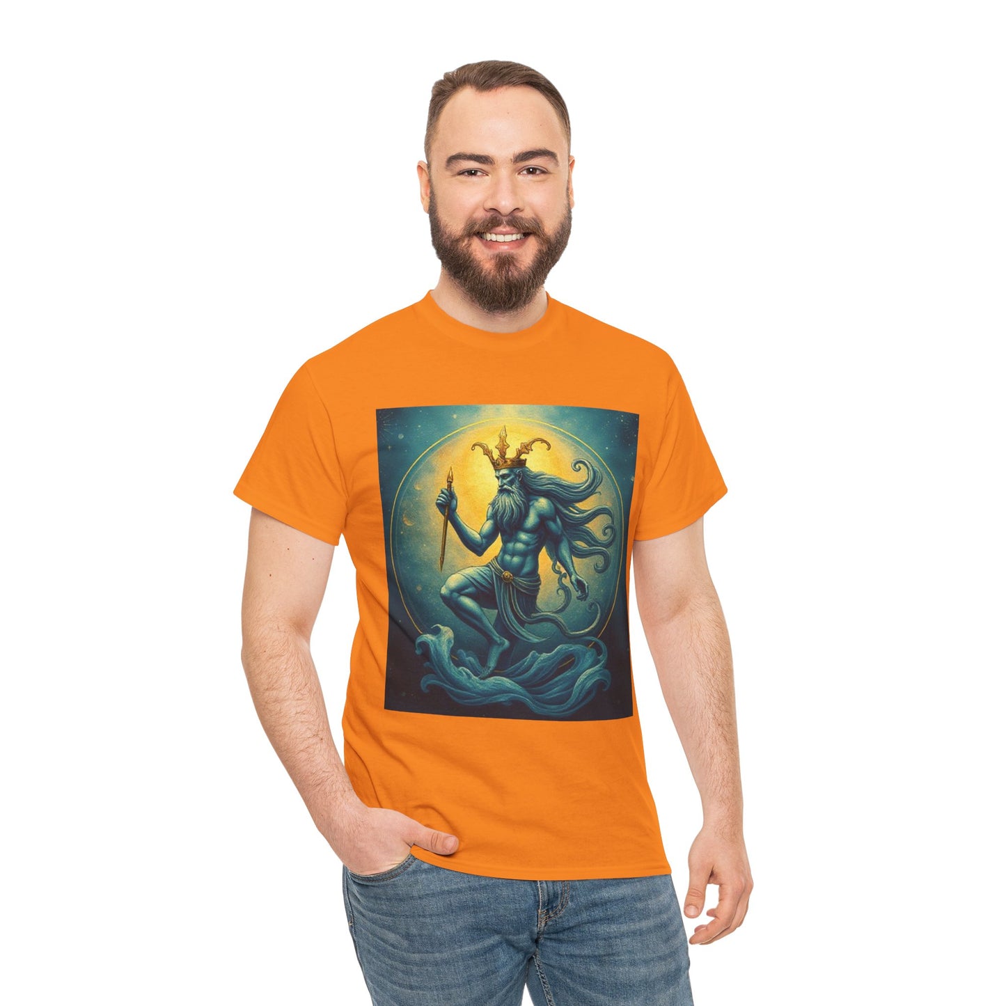 Unisex Heavy Cotton T-Shirt, Aquarius God 1, Zodiac Design