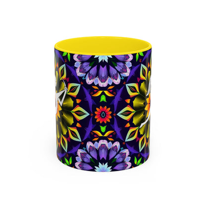Accent Coffee Mug, Sagittarius, Zodiac v1. Flower Pattern, (11, 15oz)