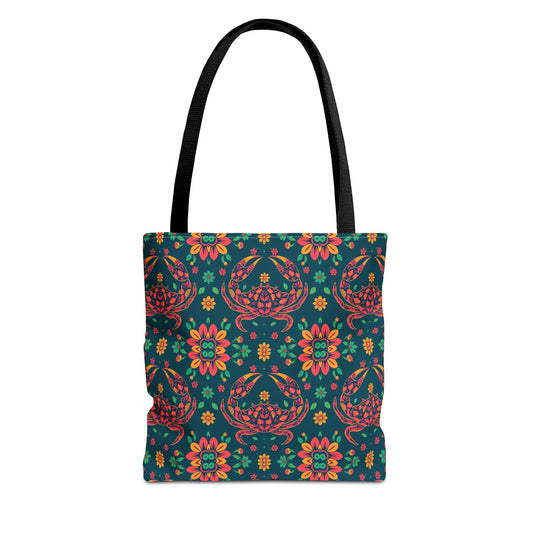 Tote Bag (AOP), Cancer, Zodiac v2, Flower Pattern