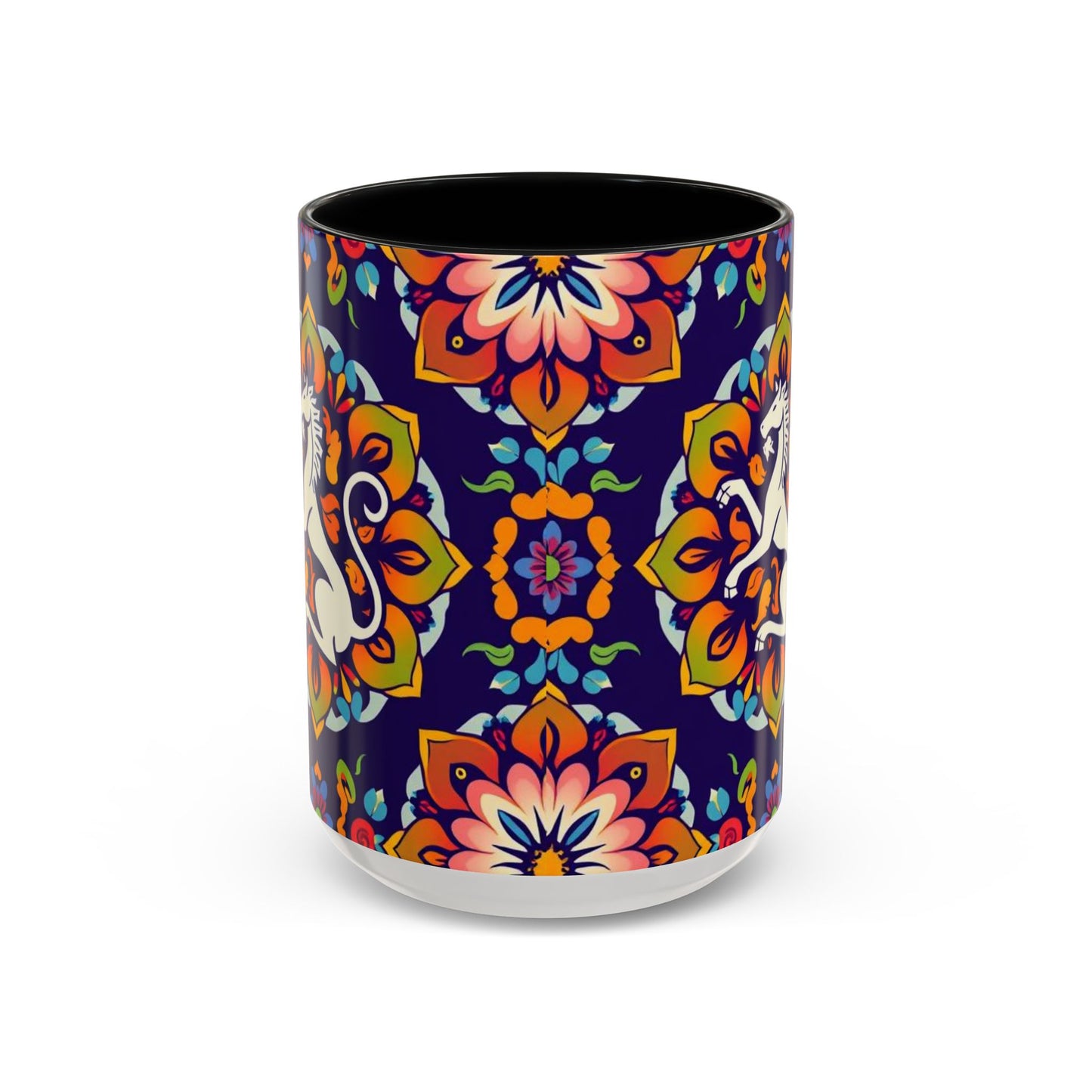 Accent Coffee Mug, Virgo, Zodiac v4. Flower Pattern, (11, 15oz)