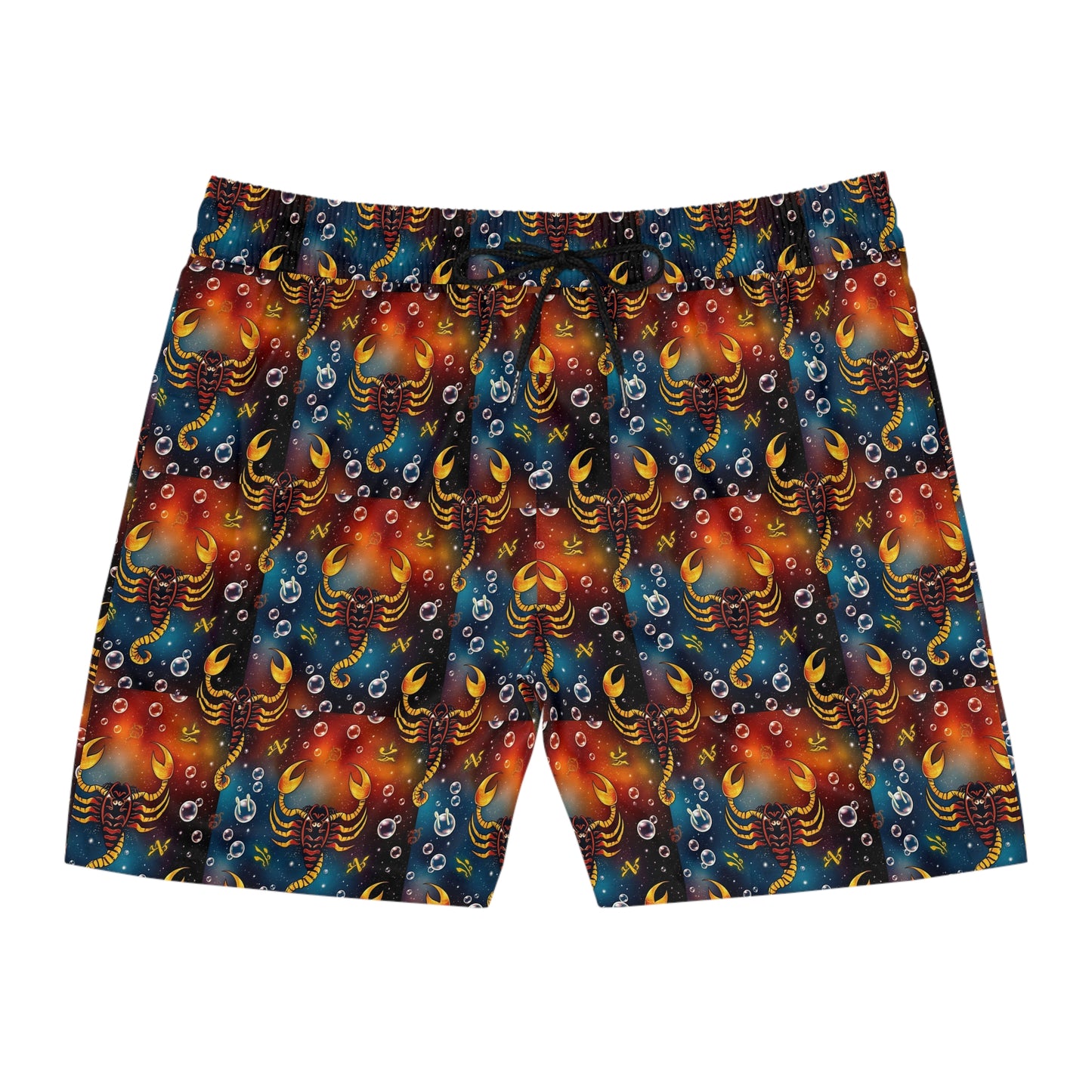 Men's Mid-Length Swim Shorts, (AOP), Scorpio, Zodiac, Bubble Pattern