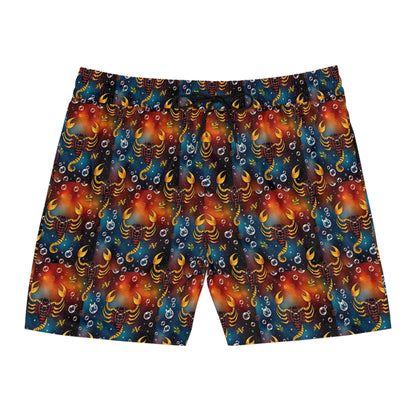 Men's Mid-Length Swim Shorts, (AOP), Scorpio, Zodiac, Bubble Pattern