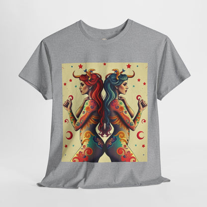 Unisex Heavy Cotton T-Shirt, Gemini, Zodiac v4, Sexy Art