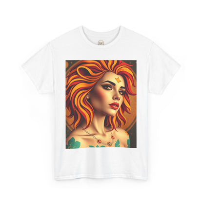 Unisex Heavy Cotton T-Shirt, Leo, Zodiac v3, Sexy Art
