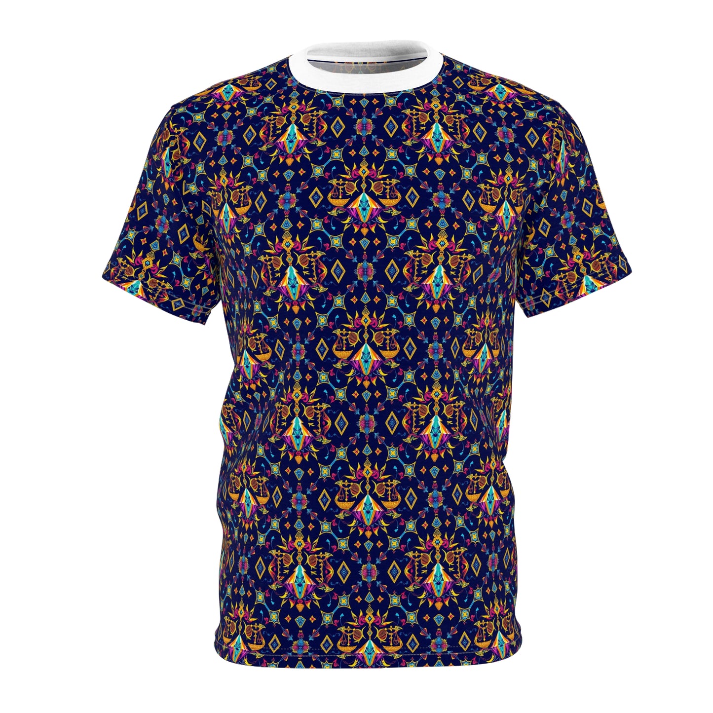 Unisex Cut & Sew T-Shirt, (AOP), Libra, Zodiac v3, Jewels Pattern