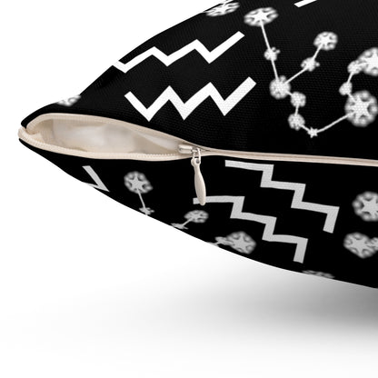 Zodiac Spun Polyester Square Pillow Aquarius Zodiac Sign Black Pillow