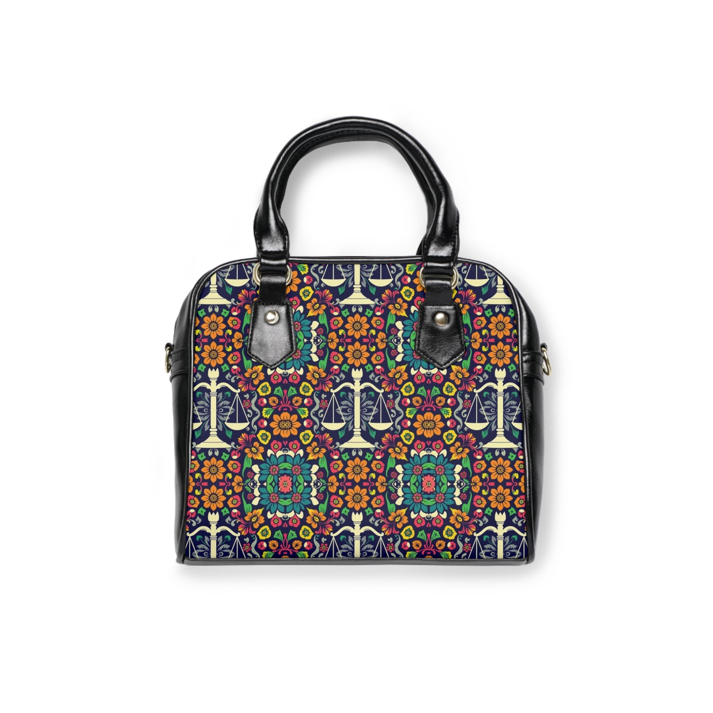Shoulder Handbag, Libra, Zodiac v1, Flower Pattern