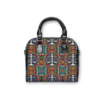 Shoulder Handbag, Libra, Zodiac v1, Flower Pattern